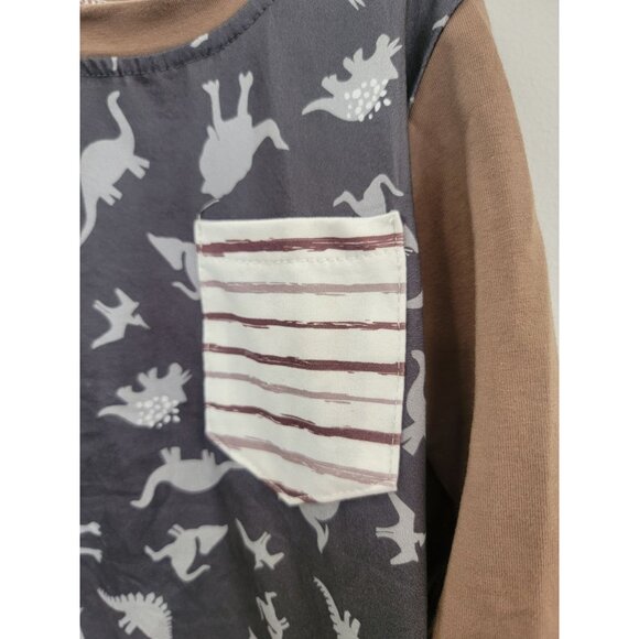 Dinosaur Print 12-18 months Long Sleeve‎ Shirt With Pocket For Kids - Picture 2 of 4